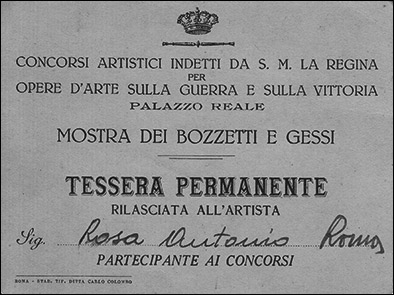 Antonio Rosa - Tessera permanente per concorsi artistici indetti nel Palazzo Reale del Quirinale.