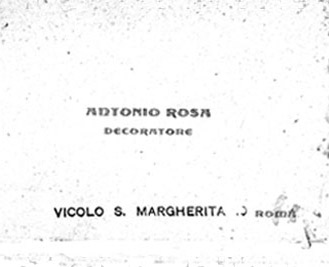 Biglietto da visita di Antonio Rosa con lo studio al Vicolo S. Margherita a Roma.