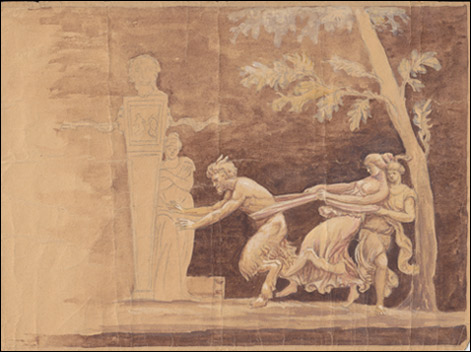 Dipinto mitologico. Fauno. Acquarello su carta. Antonio Rosa.