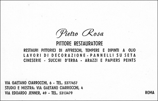 Pietro Rosa - Pittore Restauratore - Restauro di affreschi, tempere e dipinti ad olio. Lavori di decorazione, pannelli su seta, cineserie, succhi d erba, papier peints.