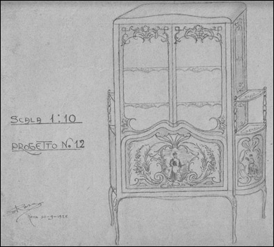 Progettazione di mobile decorato di Antonio Rosa del-30-09-1928