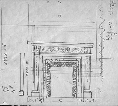 Progetto di un camino in legno decorato.