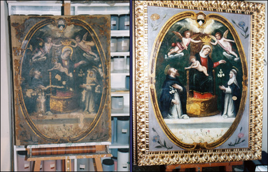 Restauratori di dipinti ad olio su tela.