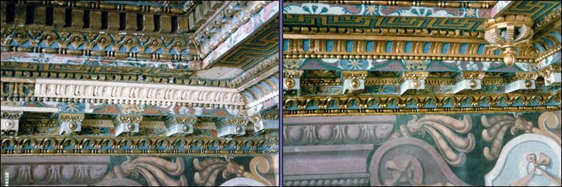 Restauri - Particolare del restauro delle decorazioni e dorature del soffitto della Sala della Conciliazione del Palazzo Lateranense di Roma. Ditta Rosa - Restauri e Decorazioni.