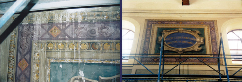 Restauri decorazioni murali a tempera della chiesa di Sant Angelo in Pescheria nel Portico di Ottavia a Roma.