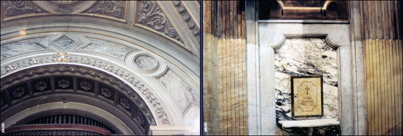 Restauri di marmi e finti marmi. Restauro degli stucchi, delle dorature e tempere della volta della Chiesa di Sant Anna in Vaticano.