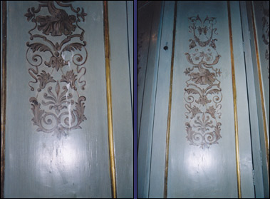 Restauri di sportelli di armadio decorati - Restauro delle decorazioni e delle dorature di sportelli di un armadio (abitazione privata) Roma.
