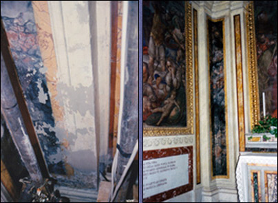 Restauri opere d’arte - Restauro di decorazioni a tempera, stucchi, dorature e marmi ad imitazione della Cappella di Santa Lucia (Basilica di Santa Maria Maggiore), Roma.