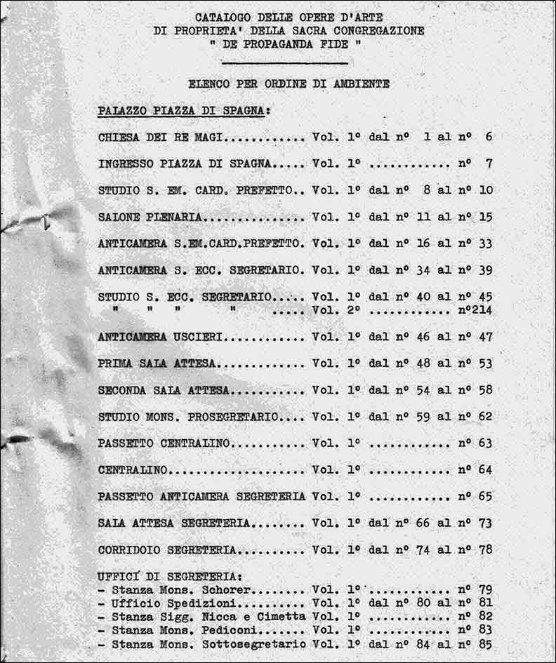 catalogo delle opere d’arte di proprieta’ della Sagra Congregazione di Propaganda Fide - Antonio Rosa